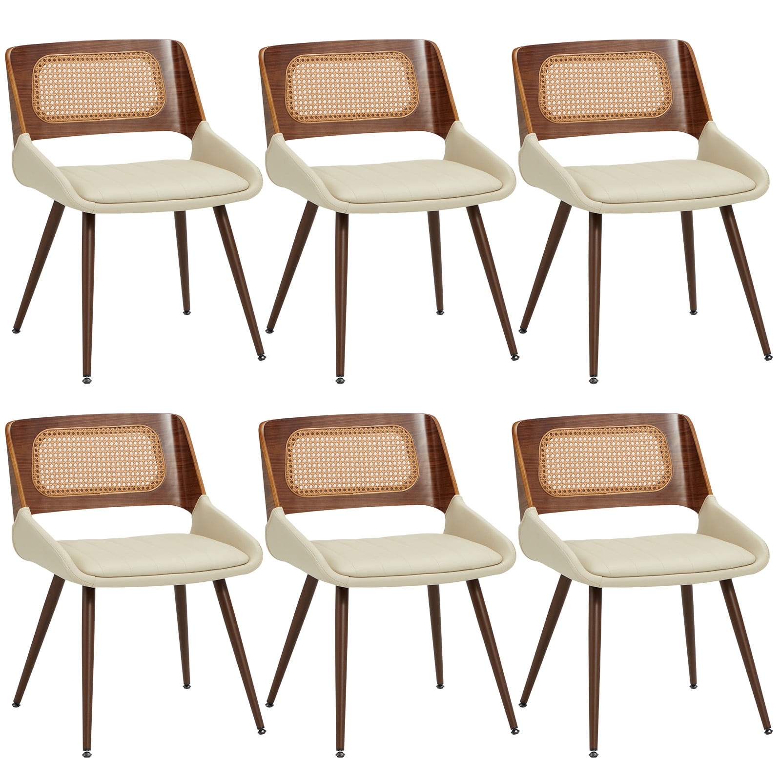 AVAWING Mid Century Modern Dining Chairs Set of 6, Accent Bentwood Chairs for Kitchen, Beige