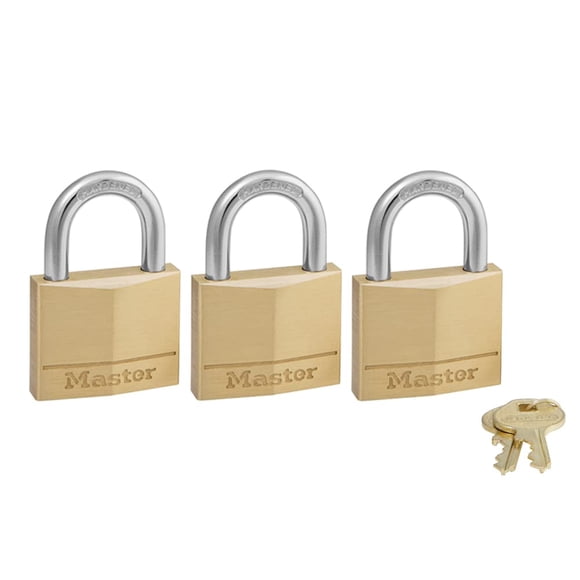 Padlock Master Lock 140TRI de latón macizo con llave de 40 mm, paquete de 3