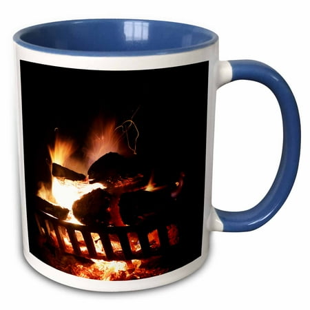 Photgraph Of A Very Hot Fire In An Outdoor Fireplace., 15oz Two-Tone Blue Mug