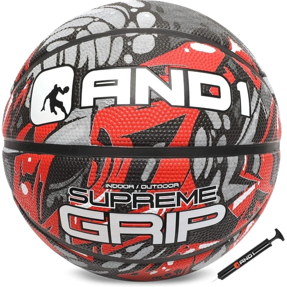 AND1 Supreme Grip Basketball: Size 7 (29.5") Rubber, Deep Channel, Made for Indoor Outdoor Basketball