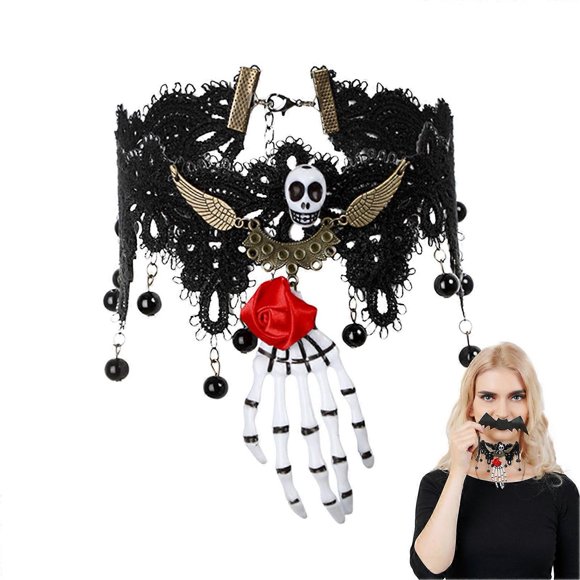 Halloween Costume Headbands Skull Headband for Halloween – Costume Party Headwear, Gothic Hair Hoop for Boys and Girls, Skull Necklace