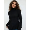 thumbnail image 4 of Womens Fall Fashion Mock Neck Ruffle Long Sleeve Sweater Black XL, 4 of 8