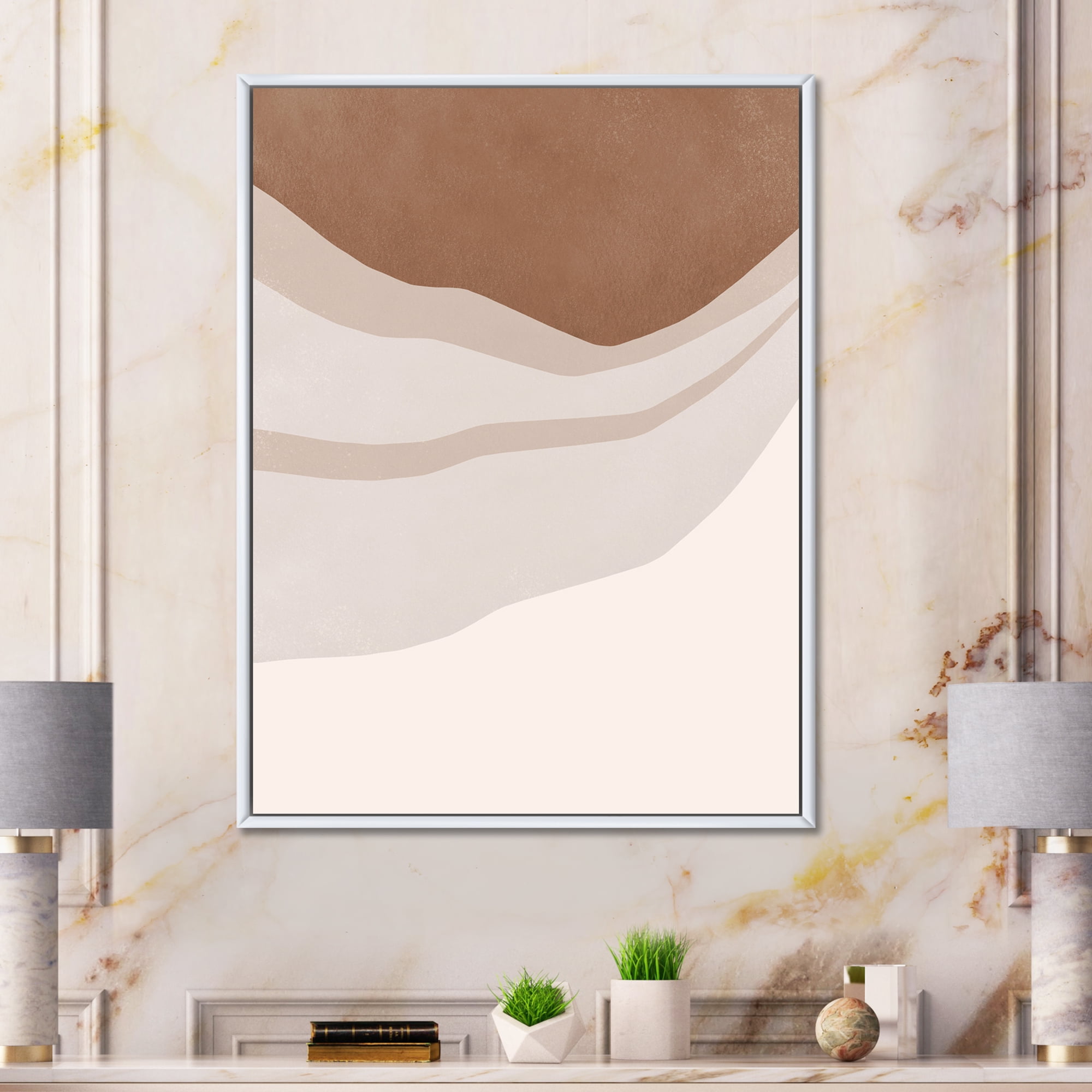 Designart 'Ivory and Terracotta Shapes with Scuff Effect' Modern Framed Canvas Wall Art Print