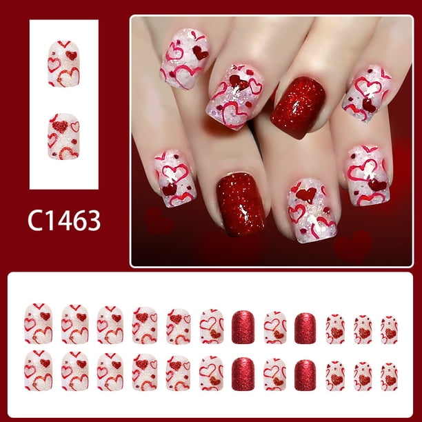 Yoyauz 24 Valentine's Day Medium Pressure Nail Fake Nail with Love