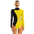 thumbnail image 2 of Yhong Womens Ballet Gymnastics Leotards Sparkling Mesh Splice Athletic Ballet Dance Leotards Bodysuit Black&Yellow XL, 2 of 6