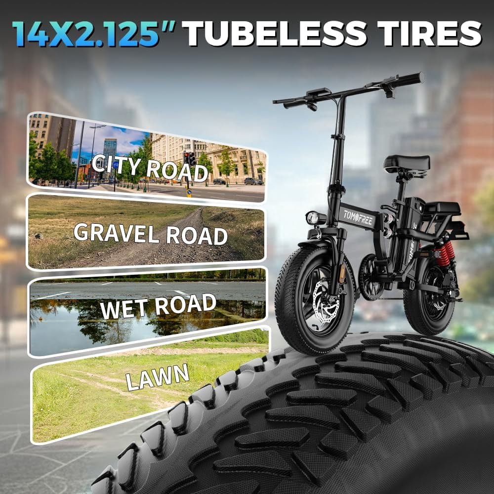 Peak 750W Folding Electric Bike for Adult, Max 75 Miles 24MPH Electric Bicycle, 14" Folding E Bike, 48V 20Ah Removable Battery, PAS Control, Full Suspension, Commuter E-Bike for Adults Teens
