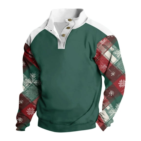 LWavelet Men Women Christmas Pullover Sweatshirt Long Sleeve Button Collar Knit Top Winter Holiday Snowflake Pattern Jumper
