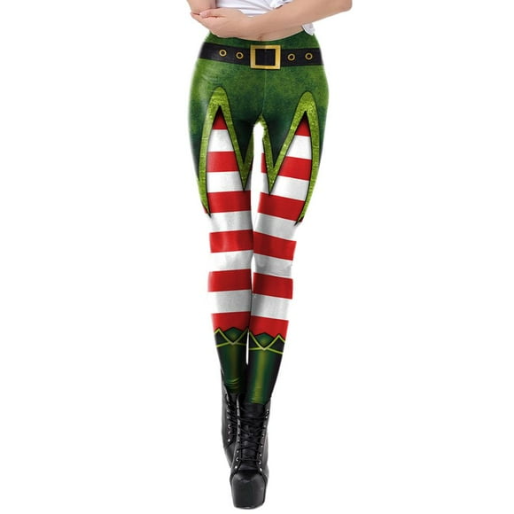 Leggings navideños ajustados Pantalones estampados Medias elásticas Pantalones de yoga Cintura alta E jinwen Polainas de las mujeres