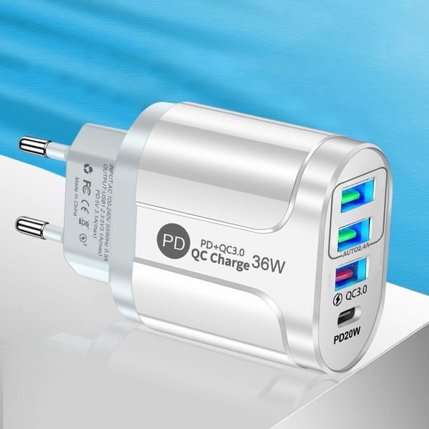 Cargador Rápido Xihbxyly de Pared para Teléfono con Carga rápida 36 W Pd Usb-C Qc3.0 y Adaptador Dual 4 enchufes
