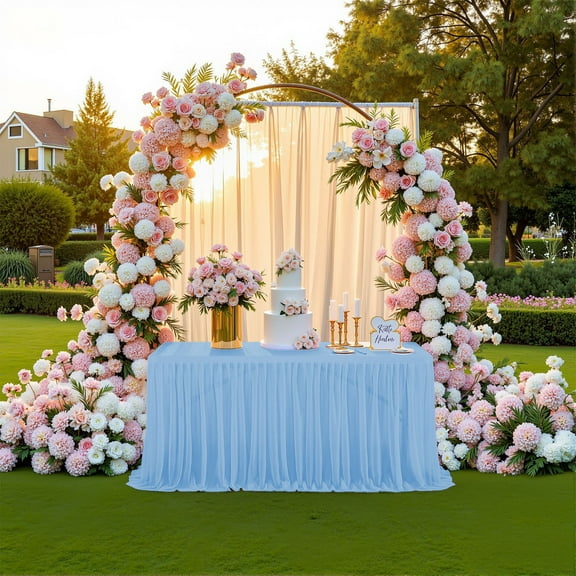 Recyclable Extra Long Transparent Tablecloth, Tulles Table Skirt, Ruffled Polyester Table Skirt for Wedding Birthday Banquet Decoration, Wrinkle Resistant Reusable