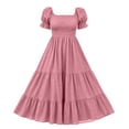thumbnail image 7 of Atogsazn Women Square Neck Puff Sleeve Dress Smocked Tiered Maxi Dresses Flowy Ruffle A-Lined Sundress Pink XXL Fashion, 7 of 7