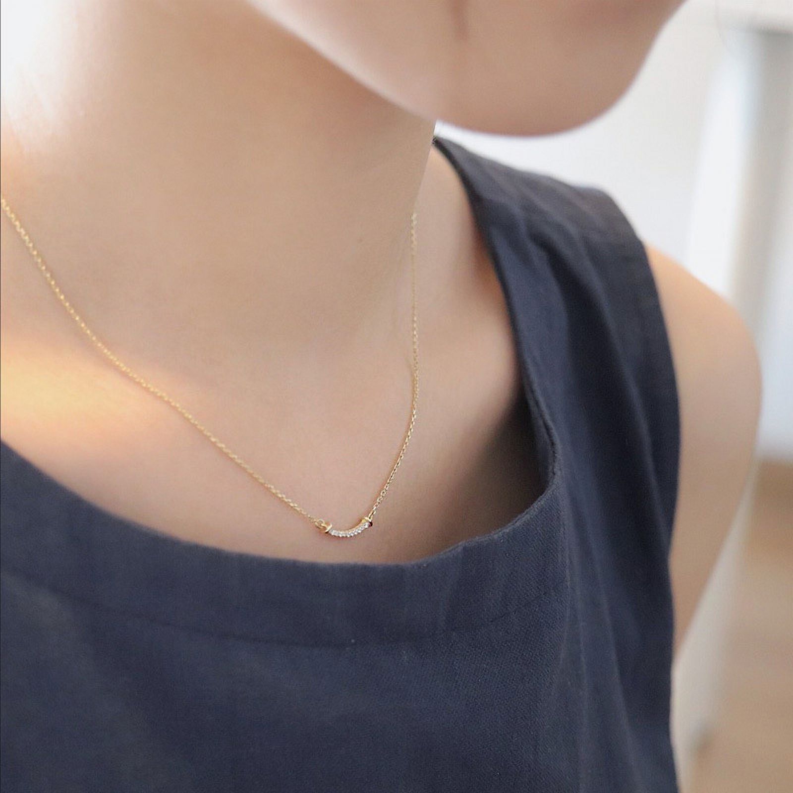 14k Gold Necklace for Women - Gold Filled Sterling Silver Chain - Dainty Curved Diamond Gold Chain for Women