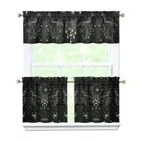 Kitchen Curtains 24 Inch Short - 3 Panel Set, Gothic Celestial Sun and Moon Print, Mystical Starry Night Astrology Aesthetic, Rod Pocket Window Curtain, Easy Wash