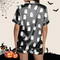 thumbnail image 6 of Halloween Pajamas 2 Piece Pjs Set Silk Ghost Graphic Button Down Short Sleeve Shirts Shorts Halloween Pjs Black L, 6 of 7