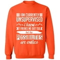 thumbnail image 2 of OXI Crewneck Sweatshirt - I am Currently Unsupervised, Basic Casual Sweatshirts for Men's and Women Fleece Sweatshirt Long Sleeve - Orange Large, 2 of 2