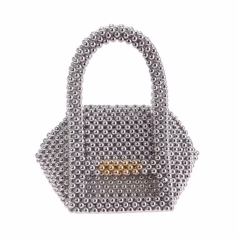 Silver, variant on Small Acrylic Beaded Handbag Gold Stick Closure Cube Clutch for Wedding Evening Party