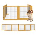 thumbnail image 1 of PawHut Wooden Freestanding Pet Gate w/ 6 Panels, 2 Support Feet, Yellow, 1 of 10