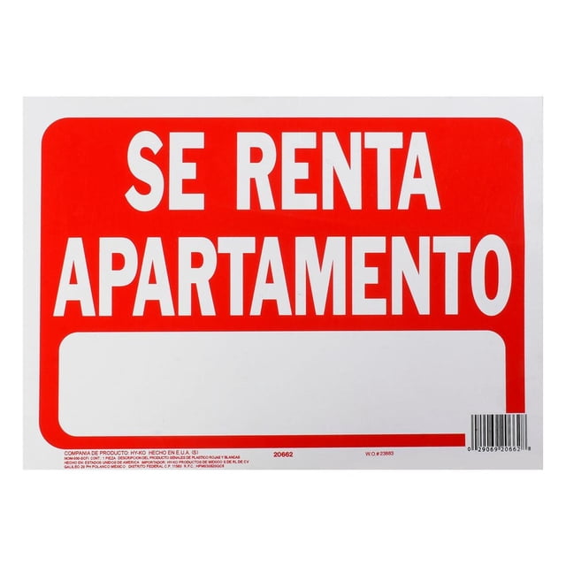 Letrero Se Renta Apartamento Hyko Plástico 21.6X3"