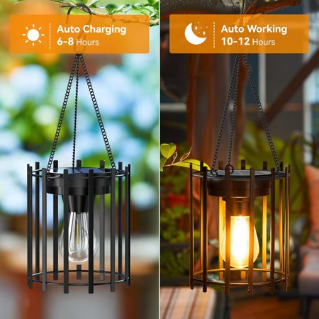 UITTG-Solar Lanterns Outdoor Waterproof, 14.56" Upgraded Bright Hanging Solar Lights Outdoor Lanterns Decorative, Auto ON/Off Metal Hanging Lantern Lights for Pathway Yard Patio Garden Decor 2 Pack