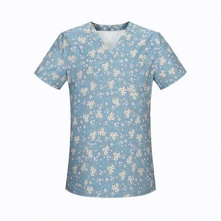 

Funicet Summer Savings Clearance! Nursing Uniform Women s Working Uniform Scrubs Top With Two Pockets Floral Printed Short Sleeve V-neck Blouse