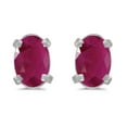 thumbnail image 1 of 14k White Gold Oval Ruby Earrings, 1 of 3