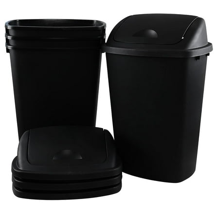 G3C23357LCadineUS 4 Pack 13 Gallon Large Plastic Waste Bin, Plastic Garbage Cans with Swing Lid, Black