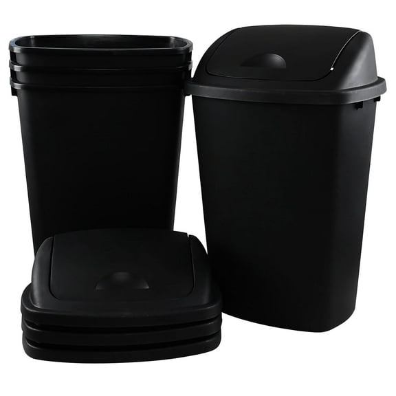G3C23357LCadineUS 4 Pack 13 Gallon Large Plastic Waste Bin, Plastic Garbage Cans with Swing Lid, Black