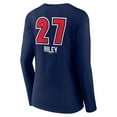 thumbnail image 3 of Women's Austin Riley Navy Atlanta Braves Fastball Player Name & Number Long Sleeve V-Neck T-Shirt, 3 of 3