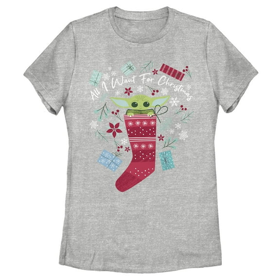 Women's Star Wars: The Mandalorian Christmas The Child Stocking Stuffer Graphic Tee Athletic Heather Small