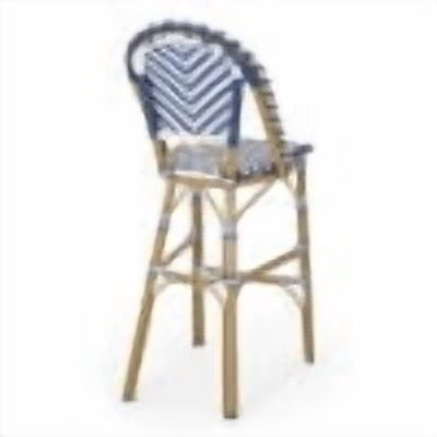 Outdoor French Style Bar Stool Set of 2 29.5 Inch, PE Rattan Frame Height Seats for Patio Bar, Navy Blue and White