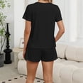 thumbnail image 4 of Cmfcve Two Piece Outfits for Women Lounge Sets Casual Crew Neck Short Sleeve Top & Shorts Set, 4 of 6