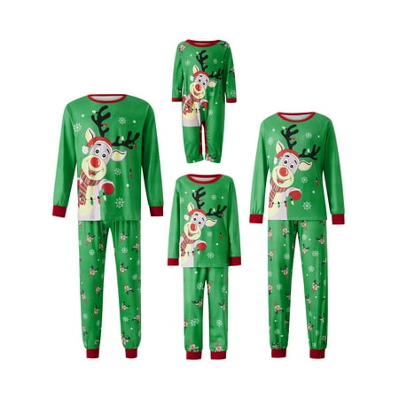 

Gwiyeopda Family Matching Christmas Pajamas Cartoon Elk Snowflake Print Tops with Trousers Holiday Xmas Sleepwear