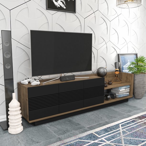 Viano 66" Modern Engineered Wood TV Stand, Dark Gray, Veneer