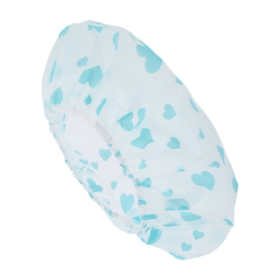 Unique Bargains 1 Pc Women Heart Pattern Shower Cap for Bathroom Business Travel Vacation Hotel Blue PEVA