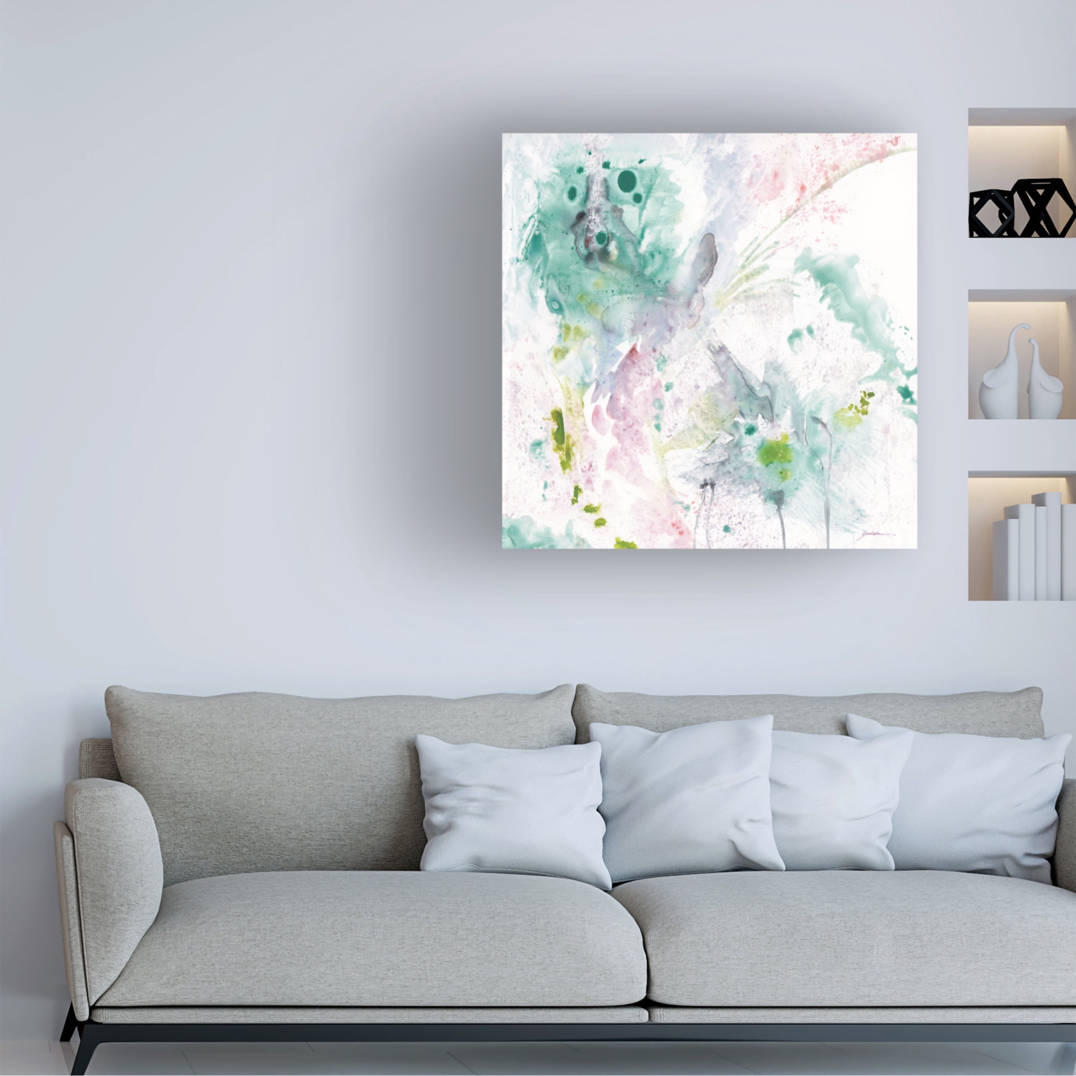 Canvas Wall Art - Sheila Golden 'Aqua Abstraction' Wall Art for Living Room, Bedroom, or Office Décor by Trademark Fine Art - 14 x 14 Inches