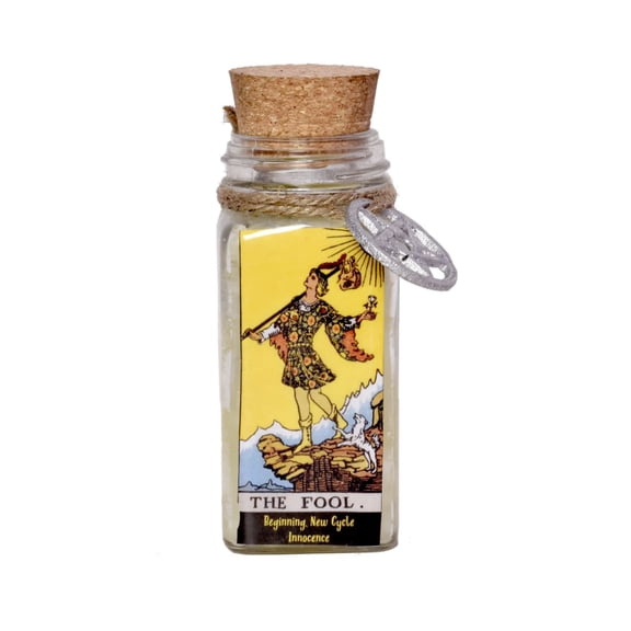 Soul Sticks The Fool Tarot Card Candle Jar 6oz with Charm and Cork Topper