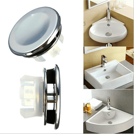 2pcs Bathroom Kitchen Sink Overflow Trim Ring Chrome Hole Cover Cap Round Insert Remplacement