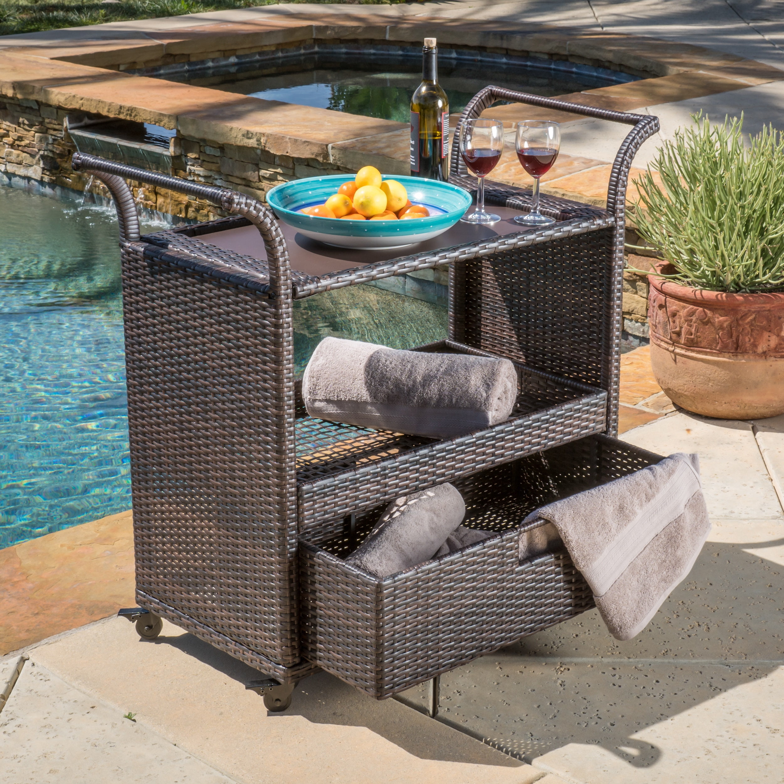 Redondo Outdoor Wicker Bar Cart