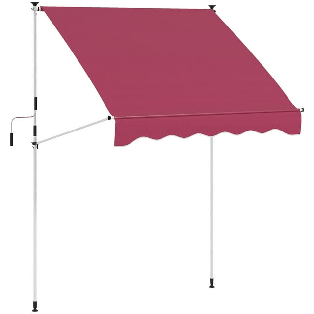 Outsunny Auvent de Patio Rétractable Manuel 6,6 Pieds X 5 Pieds Abri Solaire, Rouge Vin