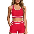 thumbnail image 6 of MGDXOX Women's 2 Piece Sporty Swimsuit Racerback Crop Top and High Waist Shorts Bathing Suit with Contrast Trim Red S, 6 of 8