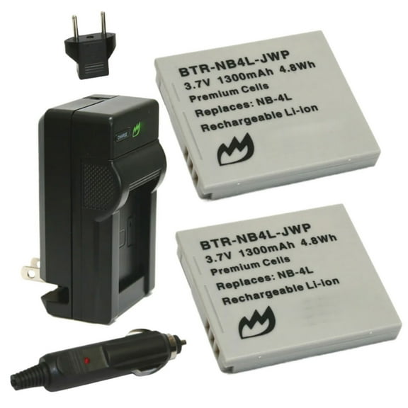 Replacement for Canon PowerShot ELPH 100 HS Battery (2-Pack, 1300mAh) and Charger