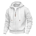 thumbnail image 2 of BVOFAR Mens Zip up Hoodie Casual Hooded Sweatshirt Long Sleeve Jacket Loose Fit Drawstring Athletic Jackets White L, 2 of 7