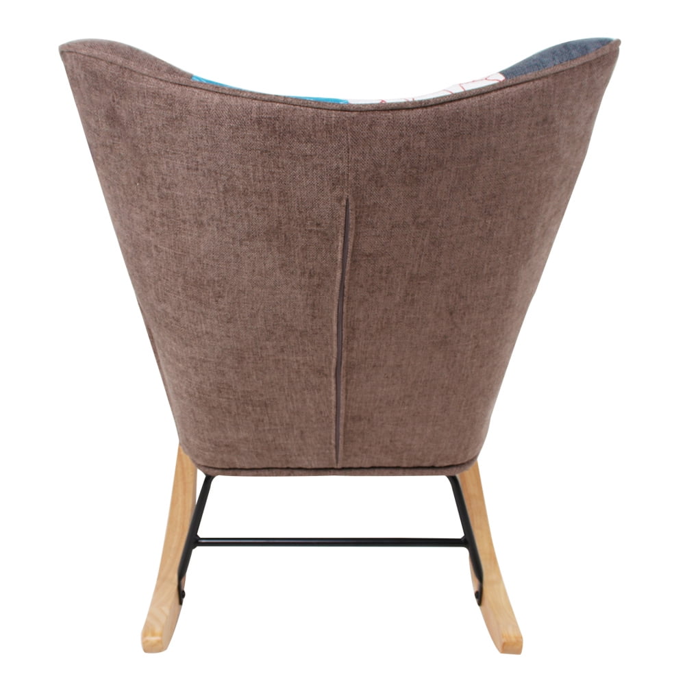 Resenkos Comfortable Relax Rocking Chair with Wood Legs and Patchwork Linen for Livingroom Bedroom,Colorful Resenkos Comfortable Relax Rocking Chair with Wood Legs and Patchwork Linen for Livingroom Bedroom,Colorful