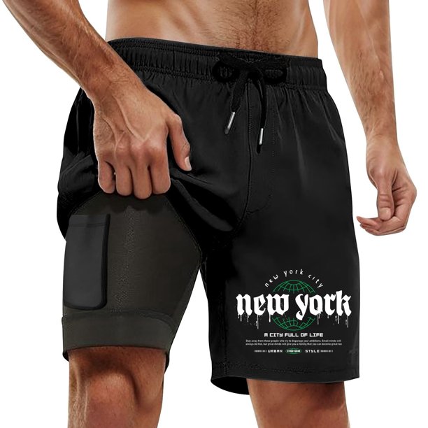 WILLBEST Pantalones Cortos 2 En 1 para Hombre, de Verano, para Correr, con Bolsillos, Deportivos, para Fitness y Correr.