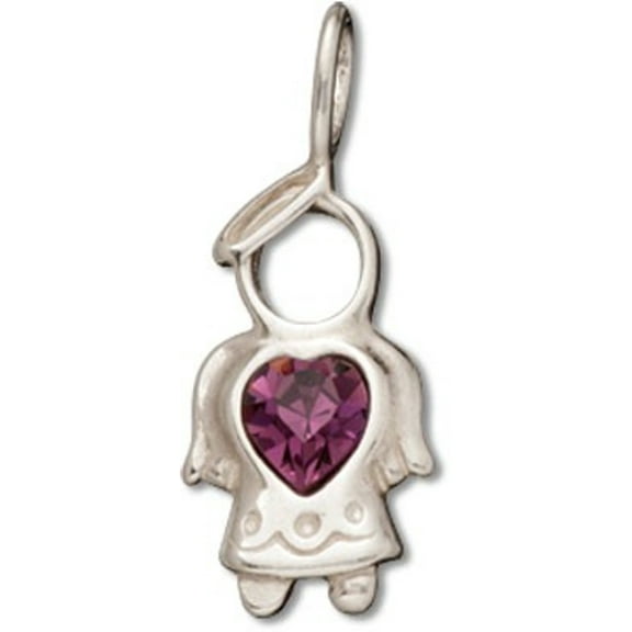 Sterling Silver 16" .8mm Angel Violet Purple Crystal February Birth Month Pendant Necklace