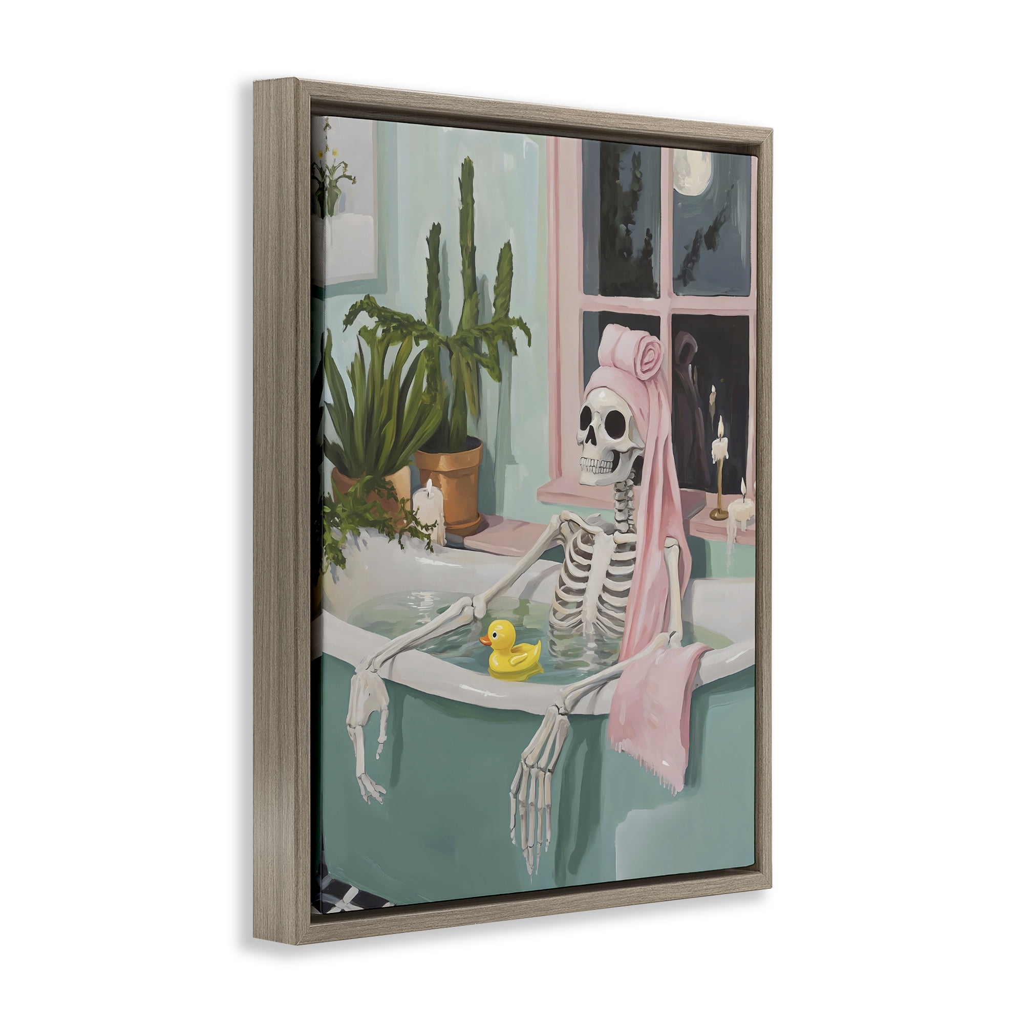 Stupell Industries Midnight Soak Skeleton Brown Framed Floater Canvas Wall Art, design by The Prints Vibe