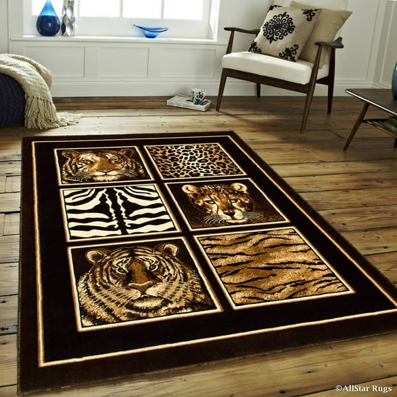 Allstar Black High Density Double Shot Drop-Stitch Carving Exotic Animal Skin and Nature. Safari Woven Area Rug (3' 9" x 5' 1")