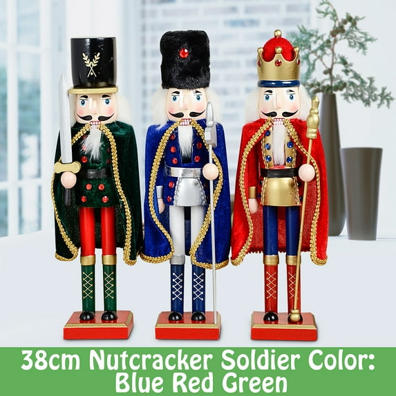15'' Wooden Nutcracker Soldier Doll Vintage Handcraft Walnut Puppet Toy Office Home Decor Christmas Gift