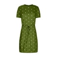 thumbnail image 4 of QUYUON Women Summer T-Shirt Dress with Pockets Casual Loose Short Sleeve Crew Neck Tunic Knee Length Dresses Polka Dot Printed Tie Waist Pleated A-Line Shirt Dress Beach Sundress, Army Green XXL, 4 of 6