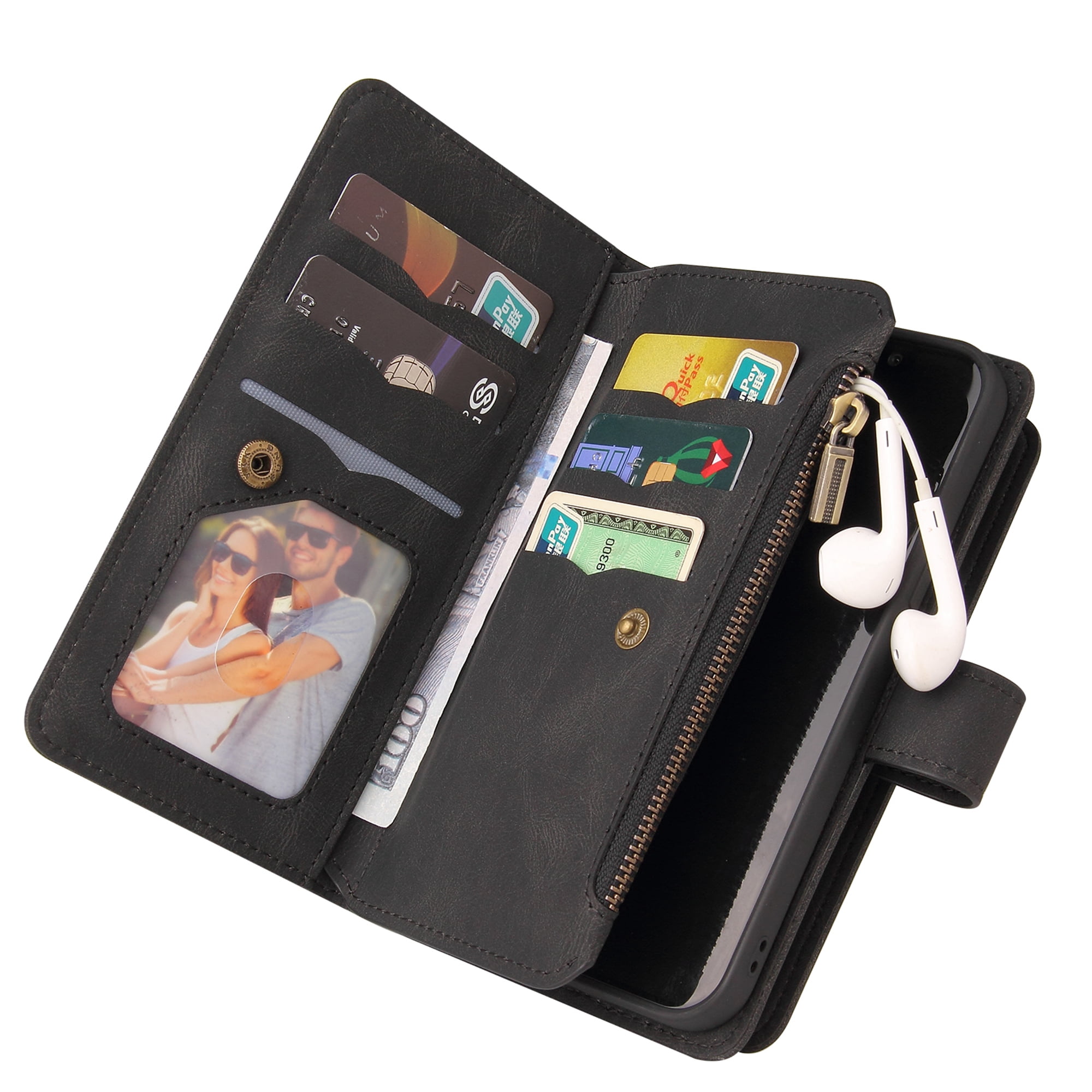 Phone Case for Samsung Galaxy S24 Ultra, S24 Ultra Wallet Case, Luxury Folio Flip Leather Cover [Zipper Pocket] [Wrist Strap] [Kickstand] for Samsung Galaxy S24 Ultra, Black